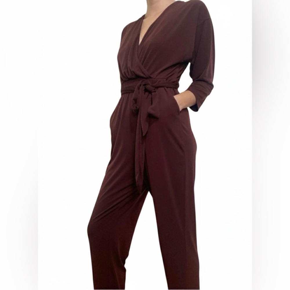 Express Deep Burgundy Tie-Waist Jumpsuit